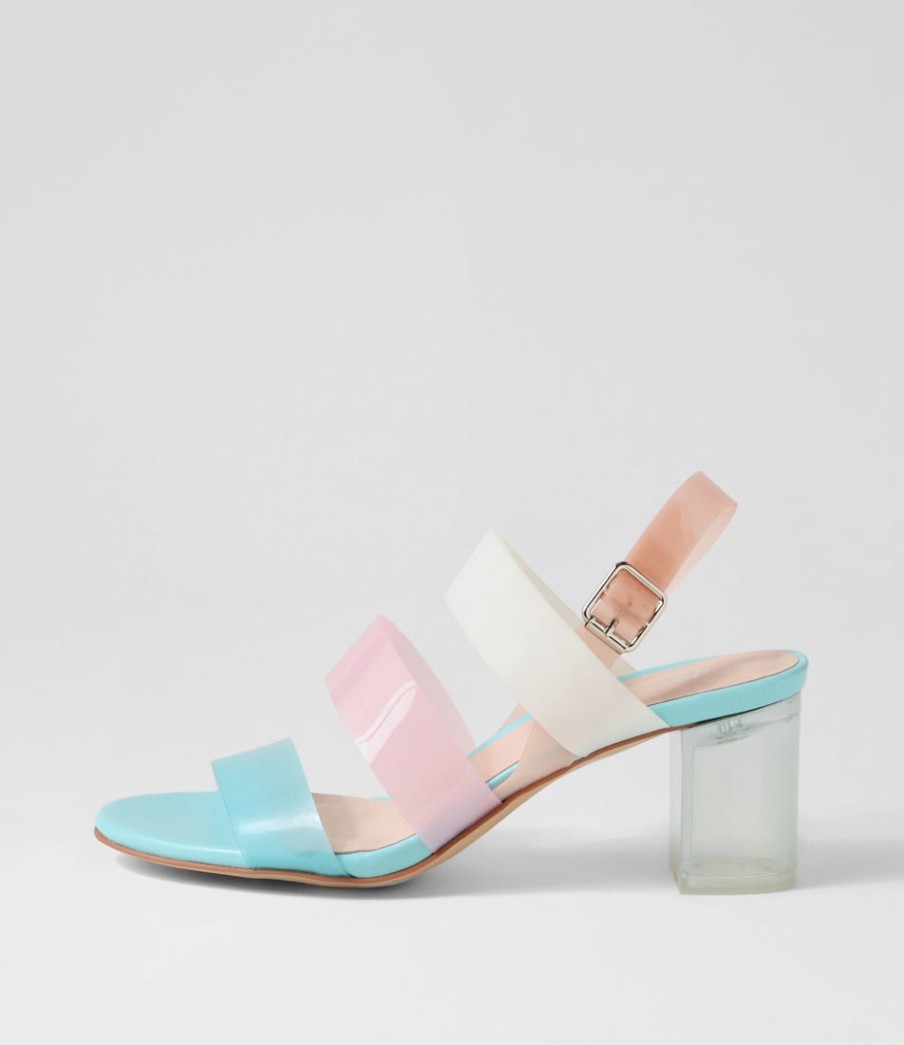 DJANGO & JULIETTE Skytles Blue Multi Vinylite Sandals | Heels