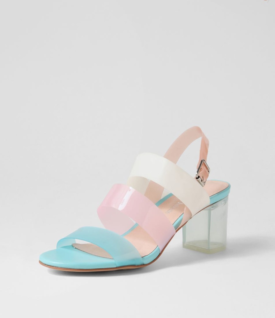 DJANGO & JULIETTE Skytles Blue Multi Vinylite Sandals | Heels