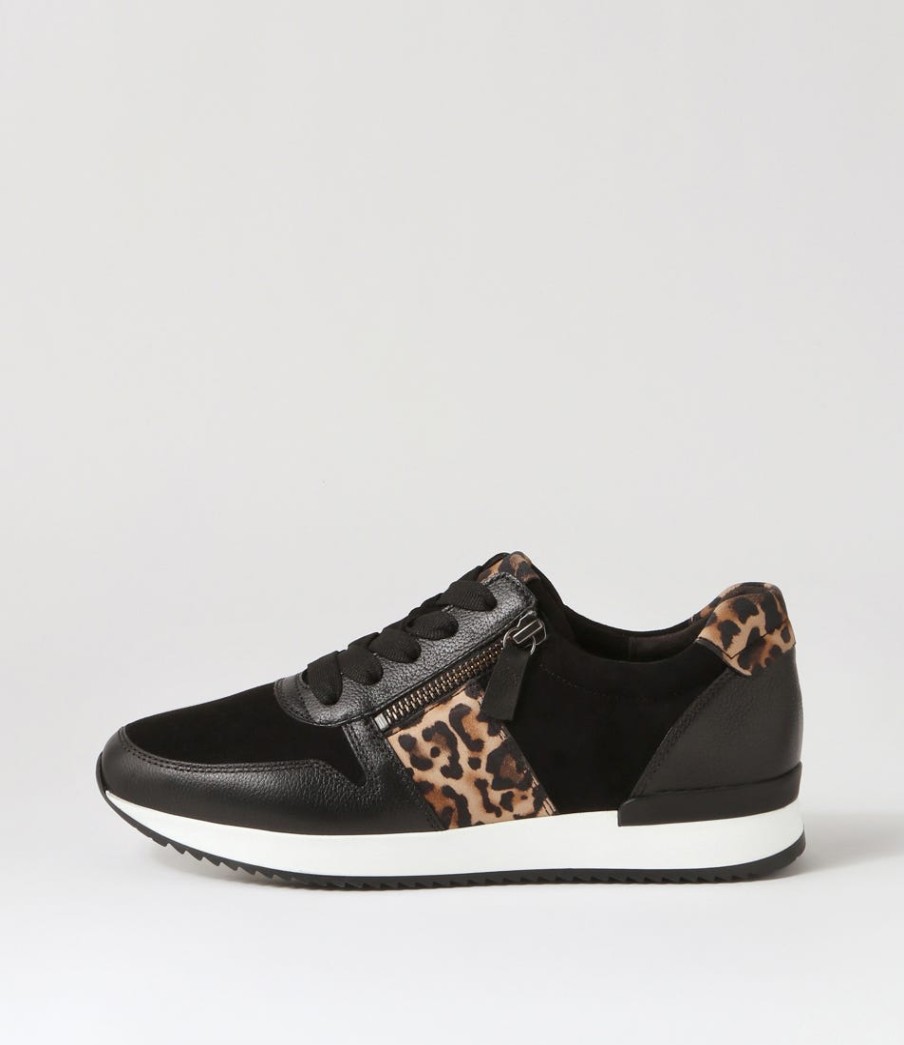 GABOR Madison Black Leather Sneakers | Comfort