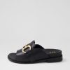 ZIERA Jekkela W Black Leather Slides | Flats