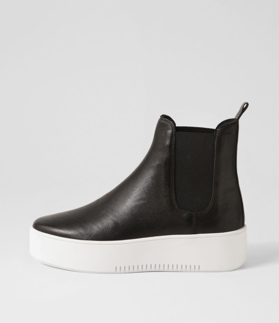 DJANGO & JULIETTE Wylder Black White Leather Elastic Chelsea Boots | Boots