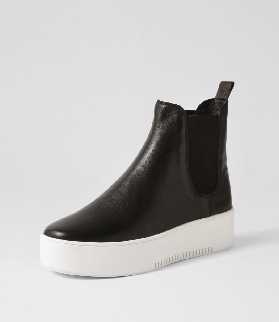 DJANGO & JULIETTE Wylder Black White Leather Elastic Chelsea Boots | Boots