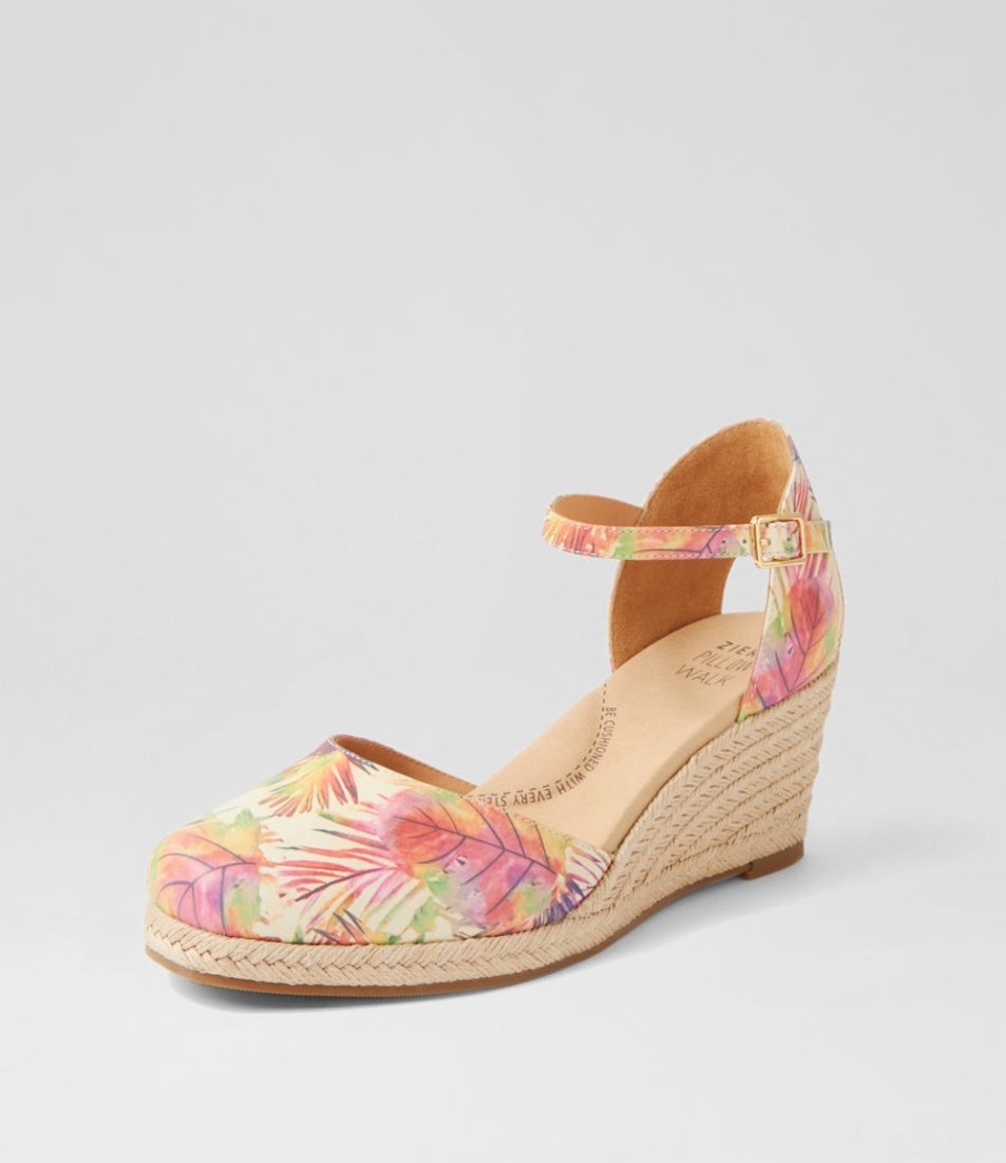 ZIERA Autumn W Multi Palms Leather Wedges | Espadrilles