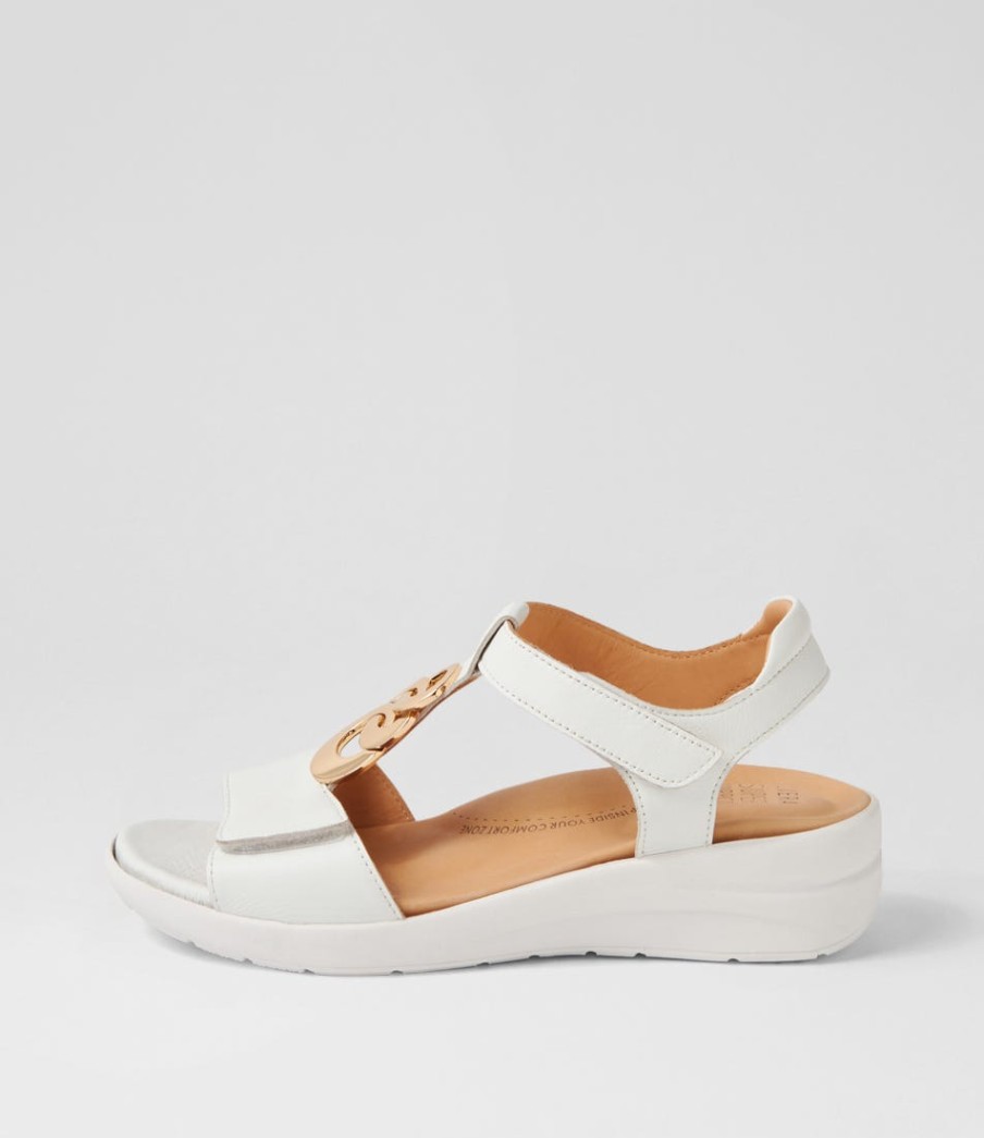 ZIERA Navvon Xw White Leather Sandals | Heels