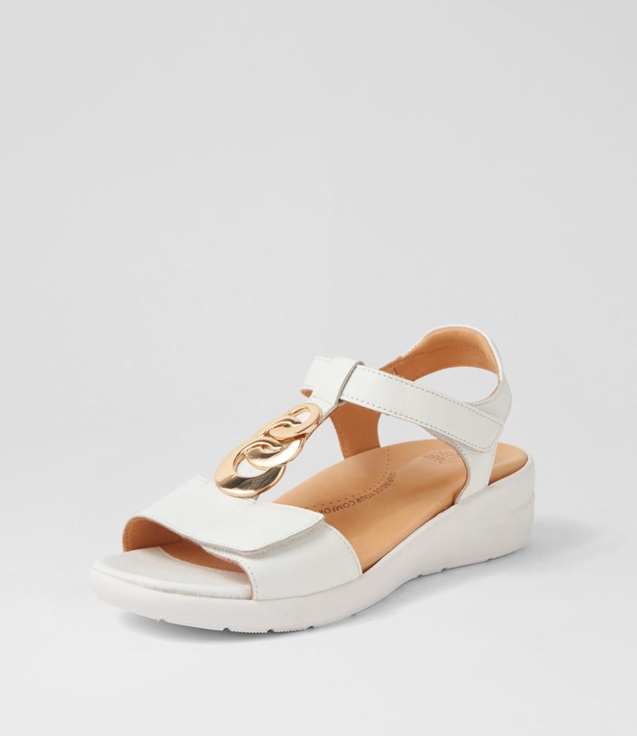 ZIERA Navvon Xw White Leather Sandals | Heels