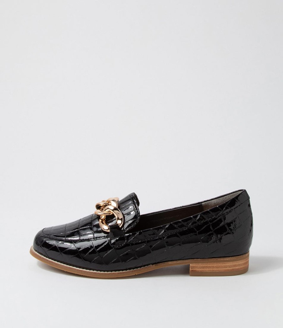 ZIERA Tamest Xf Black Patent Croc Flat Shoes | Loafers