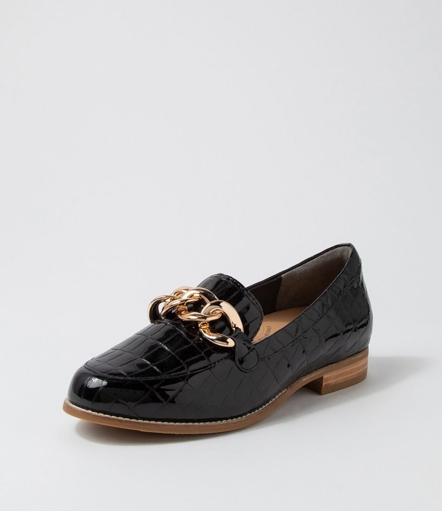 ZIERA Tamest Xf Black Patent Croc Flat Shoes | Loafers