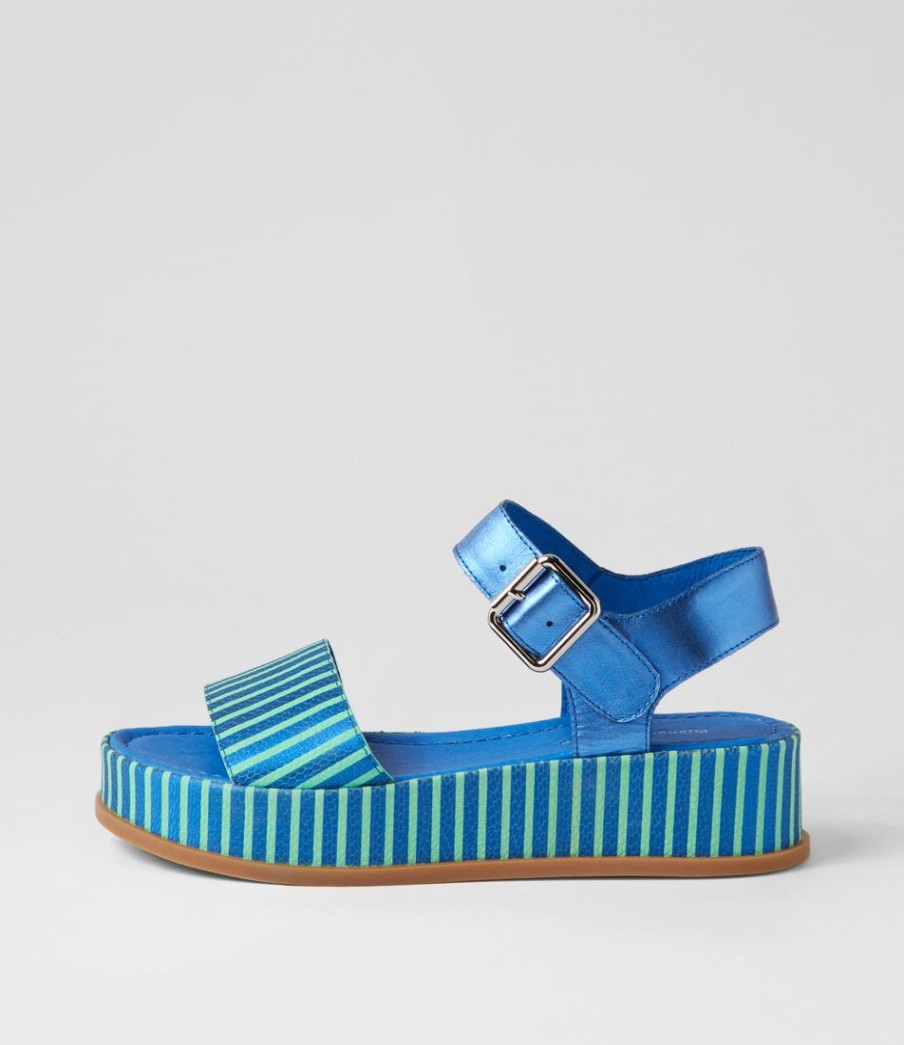 DJANGO & JULIETTE Wilburt Blue Emerald Stripe Leather Sandals | Sandals