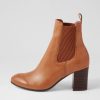 TOP END Usset Cognac Choc Elastic Leather Ankle Boots | Boots