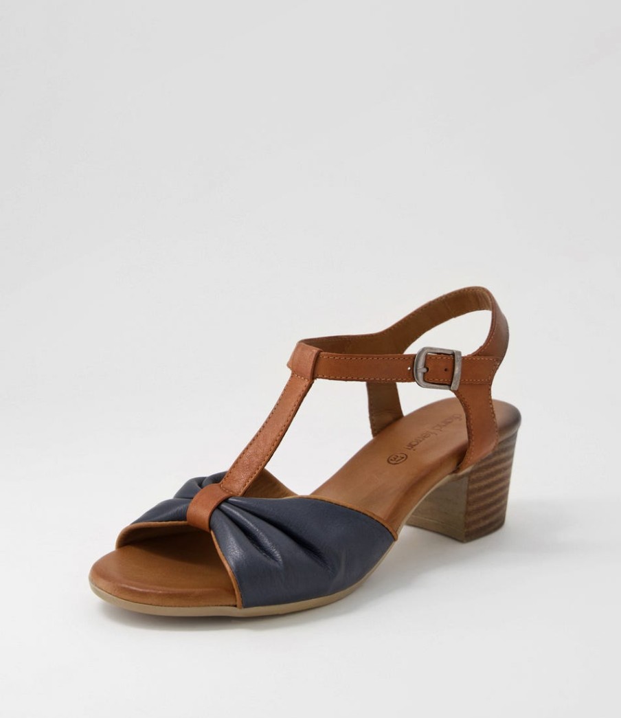 DIANA FERRARI Emin Navy Tan Leather Sandals | Heels