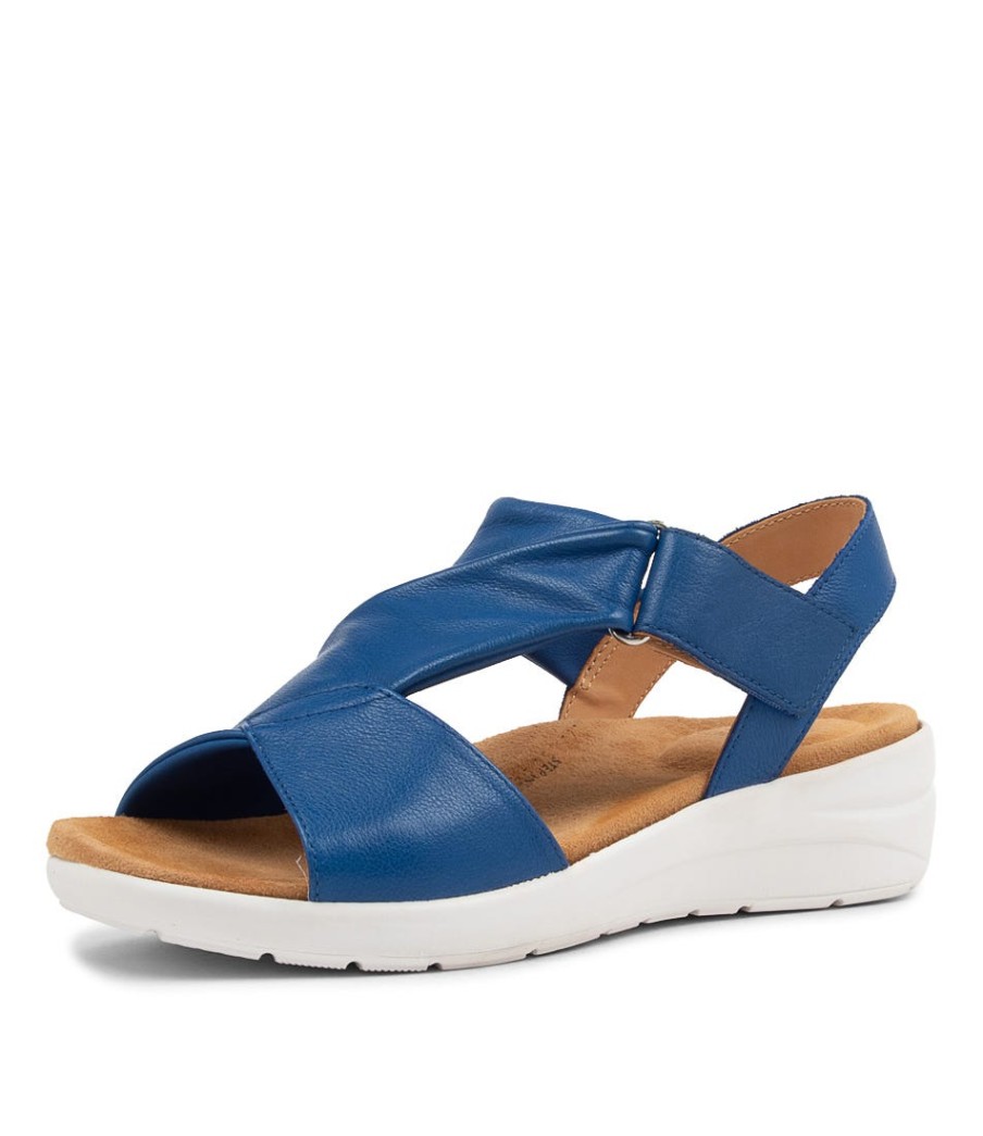 ZIERA Nazly Xw Cobalt Leather Sandals | Wedges