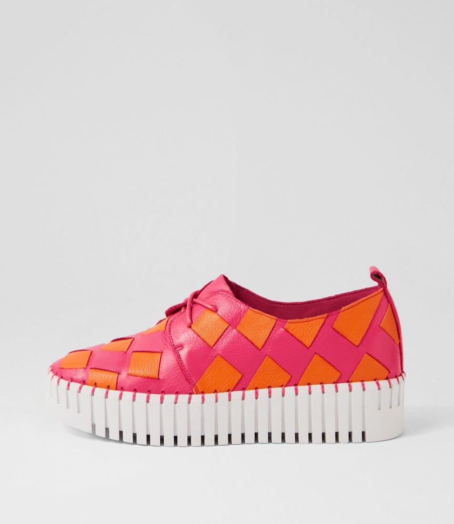 DJANGO & JULIETTE Baxta Fuchsia Bright Orange Leather Sneakers | Sneakers