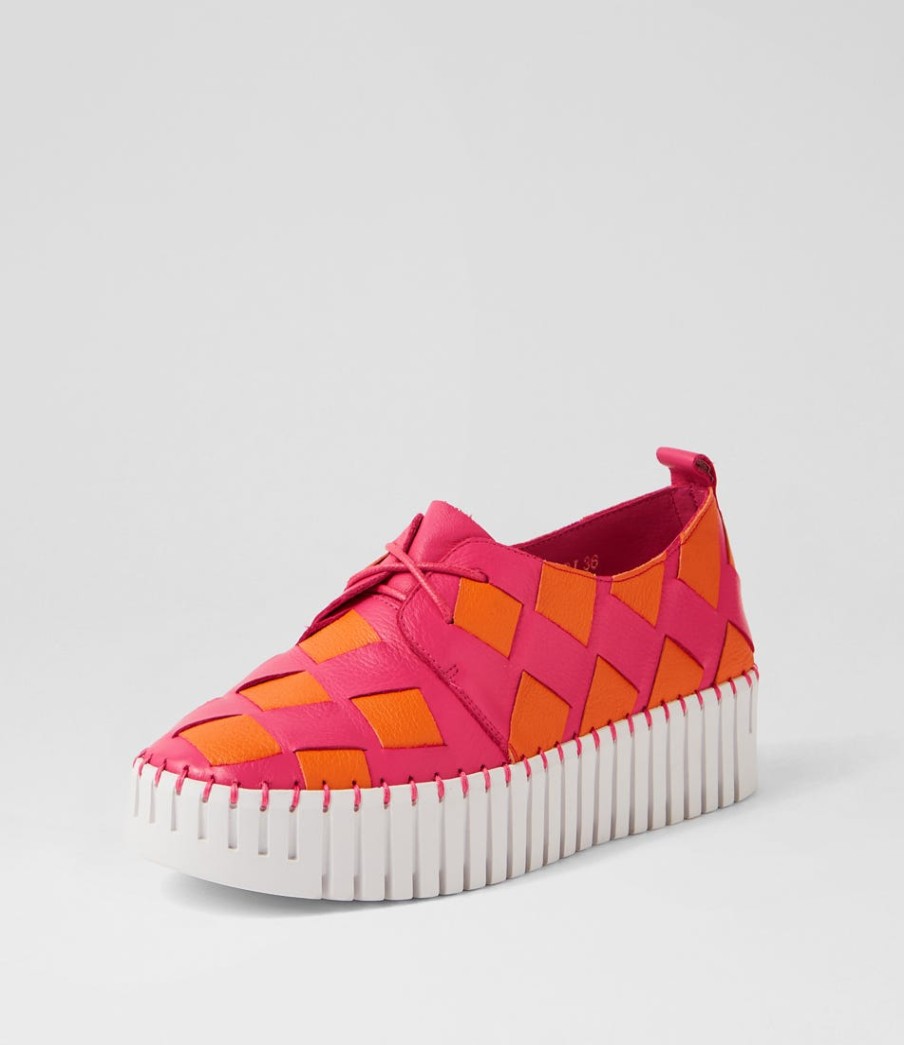 DJANGO & JULIETTE Baxta Fuchsia Bright Orange Leather Sneakers | Sneakers