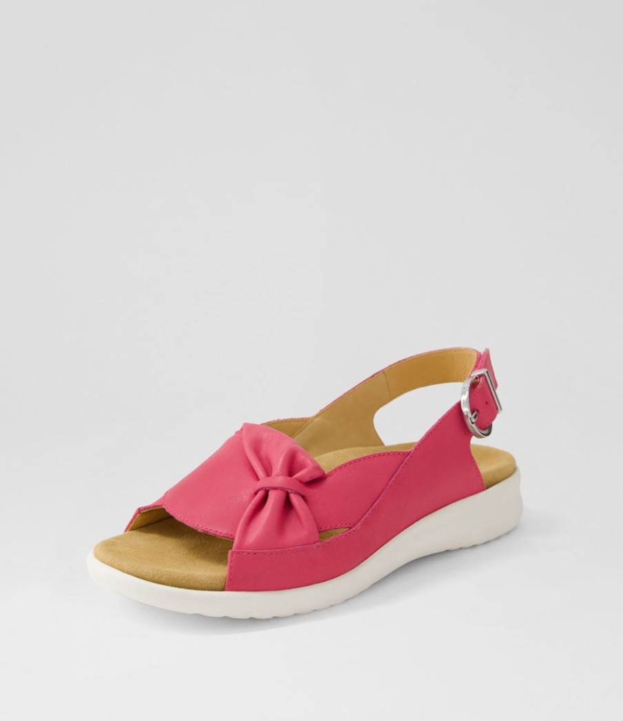 ZIERA Bari Xw Fuchsia White Leather Sandals | Wedges