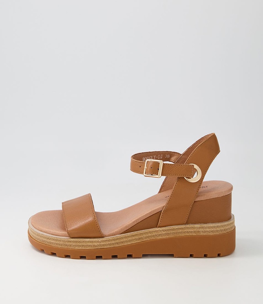 DJANGO & JULIETTE Boogly Dark Tan Leather Sandals | Heels