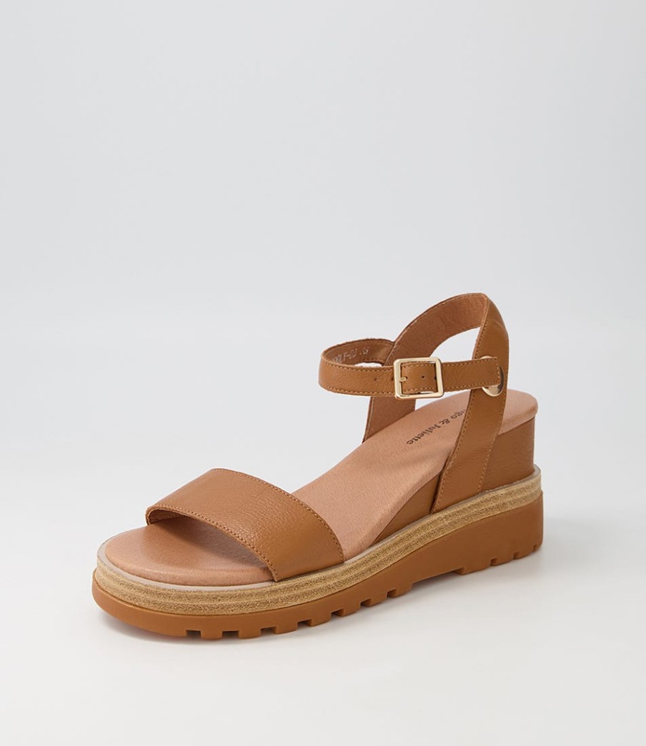 DJANGO & JULIETTE Boogly Dark Tan Leather Sandals | Heels