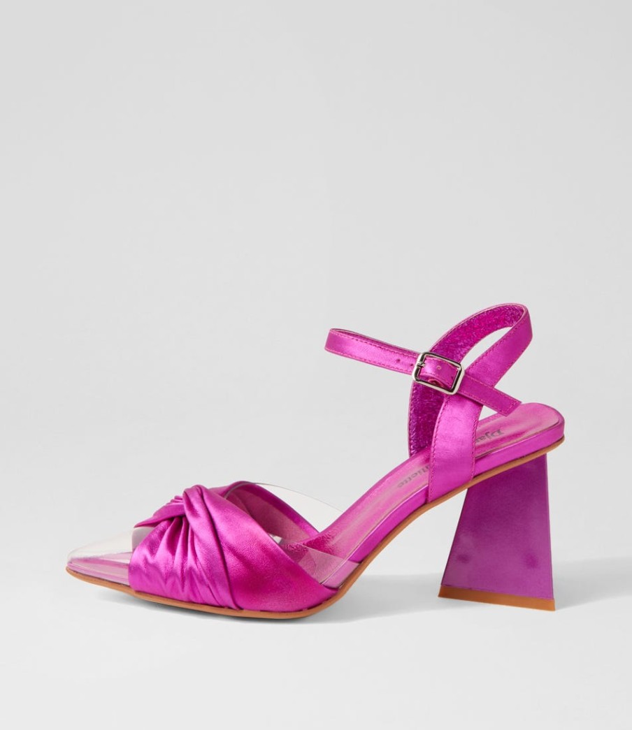 DJANGO & JULIETTE Hivon Clear Fuchsia Satin Vinylite Leather Heels | Heels