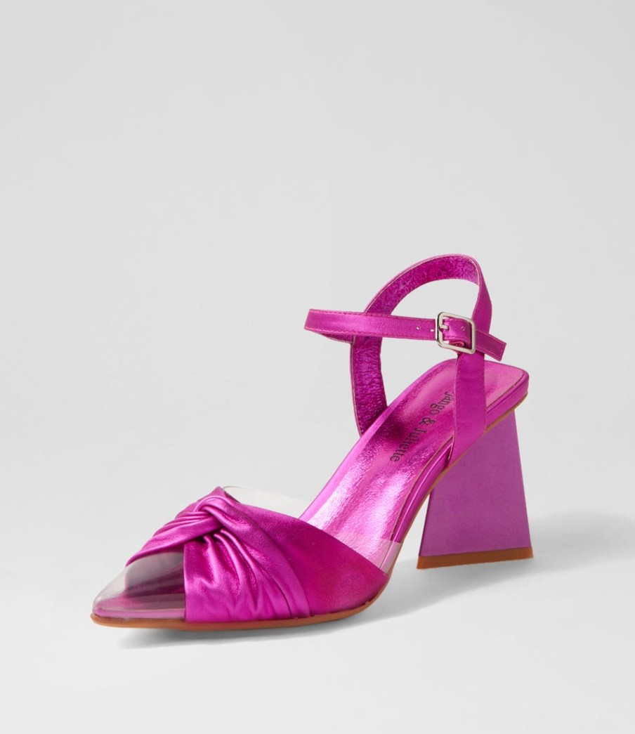 DJANGO & JULIETTE Hivon Clear Fuchsia Satin Vinylite Leather Heels | Heels