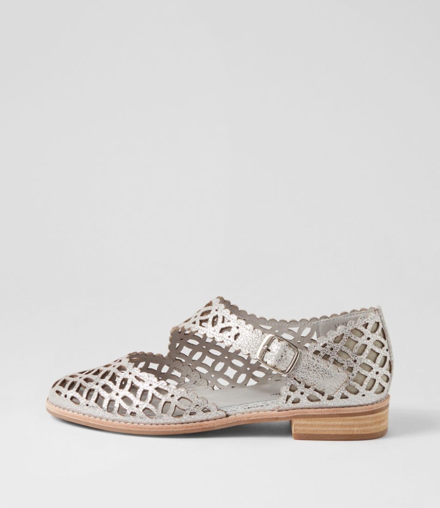 DJANGO & JULIETTE Alikam Silver Crackle Leather Flat Shoes | Flats