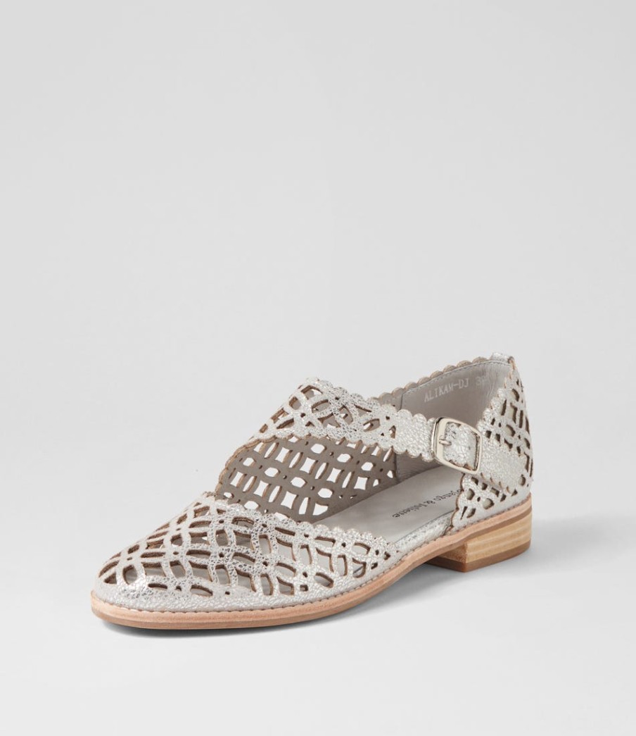 DJANGO & JULIETTE Alikam Silver Crackle Leather Flat Shoes | Flats