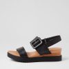 DJANGO & JULIETTE Albany Black Leather Sandals | Wedges