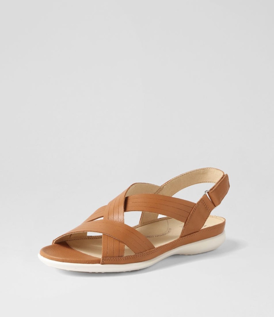 ZIERA Bellmont W Dark Tan Leather Sandals | Flats