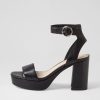 DJANGO & JULIETTE Oita Black Leather Sandals | Heels