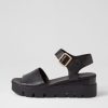 DJANGO & JULIETTE Reesen Black Leather Sandals | Wedges