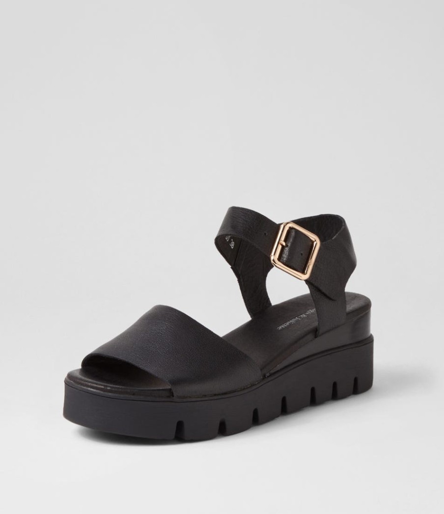 DJANGO & JULIETTE Reesen Black Leather Sandals | Wedges