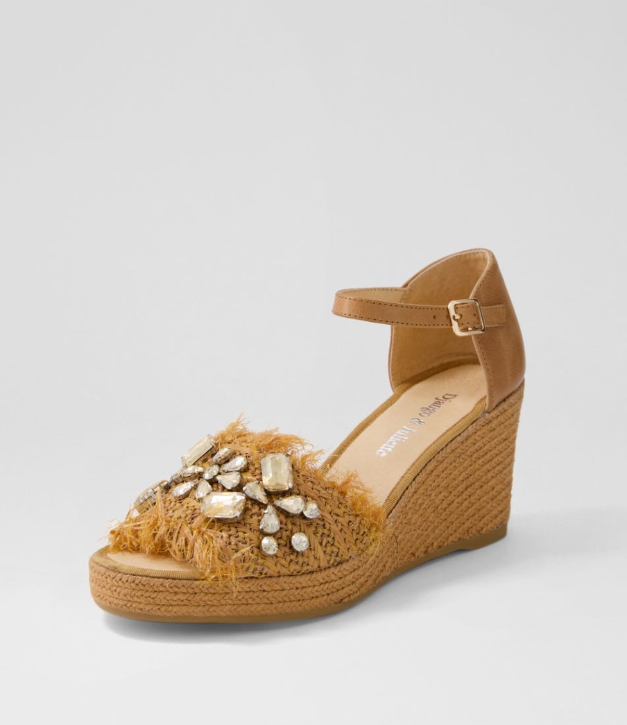 DJANGO & JULIETTE Purley Tan Synthetic Raffia Leather Sandals | Heels