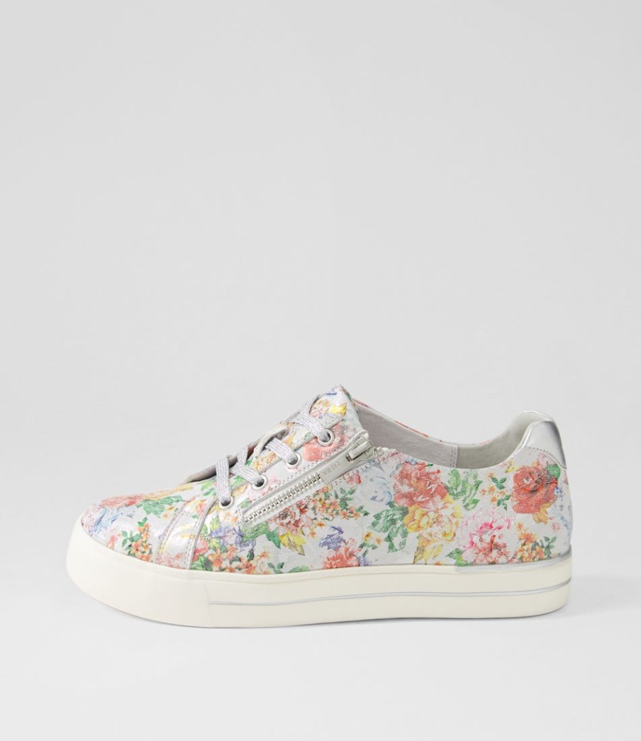 ZIERA Audry W Wild Flower Silver Leather Sneakers | Sneakers