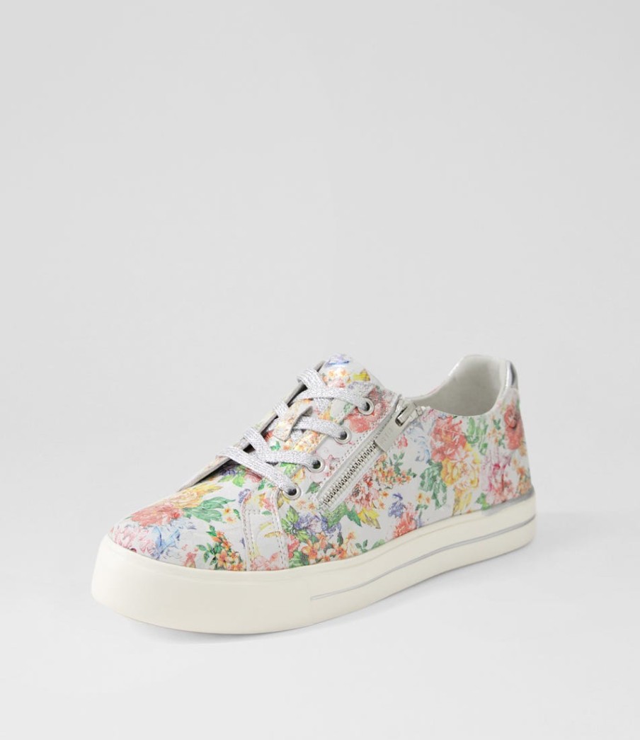 ZIERA Audry W Wild Flower Silver Leather Sneakers | Sneakers