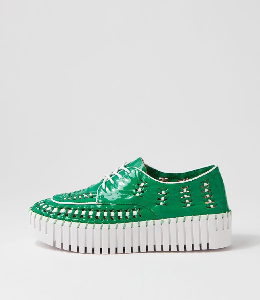 DJANGO & JULIETTE Brodies Emerald White Patent Leather Sneakers | Sneakers