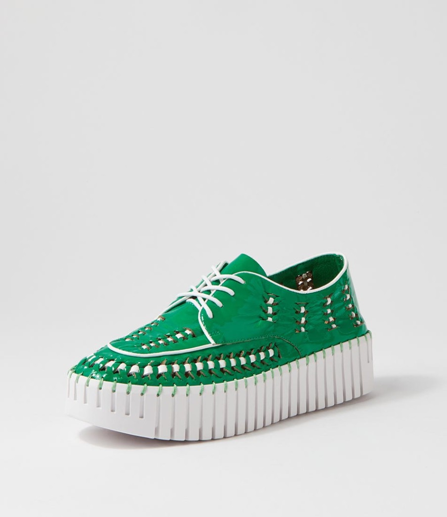 DJANGO & JULIETTE Brodies Emerald White Patent Leather Sneakers | Sneakers