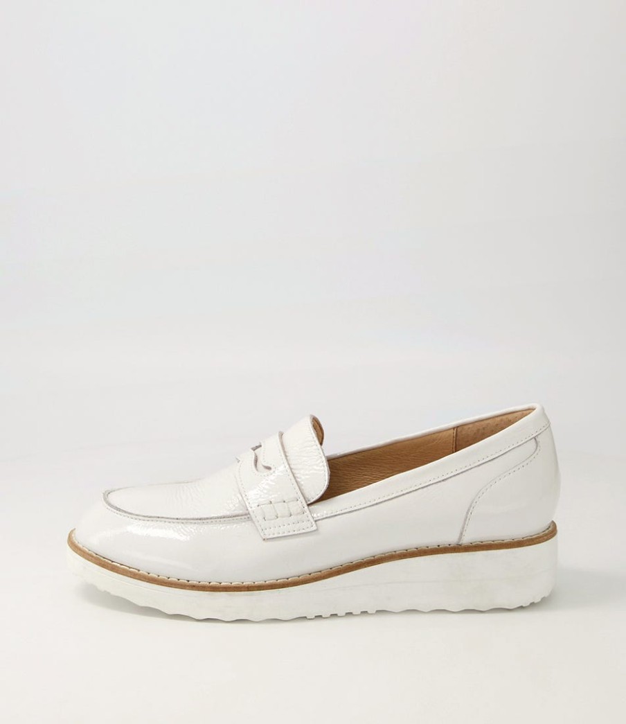 TOP END Oley White Patent Leather Flat Shoes | Loafers