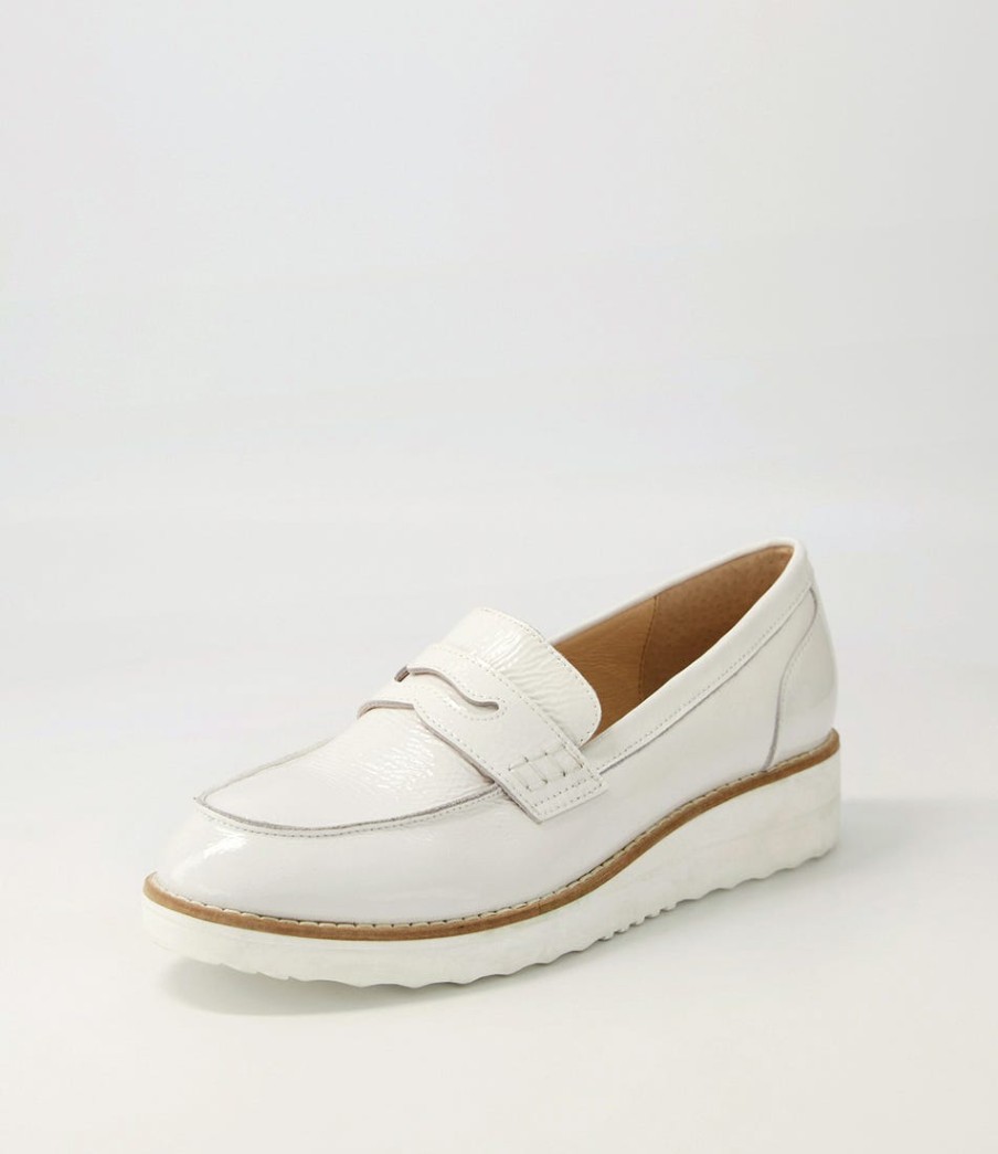 TOP END Oley White Patent Leather Flat Shoes | Loafers