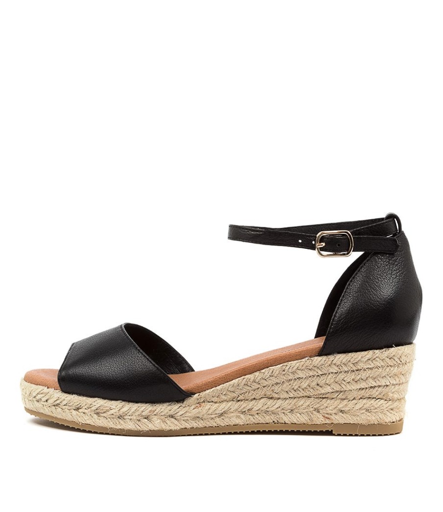 DJANGO & JULIETTE Skip Lrg Black Leather | Espadrilles