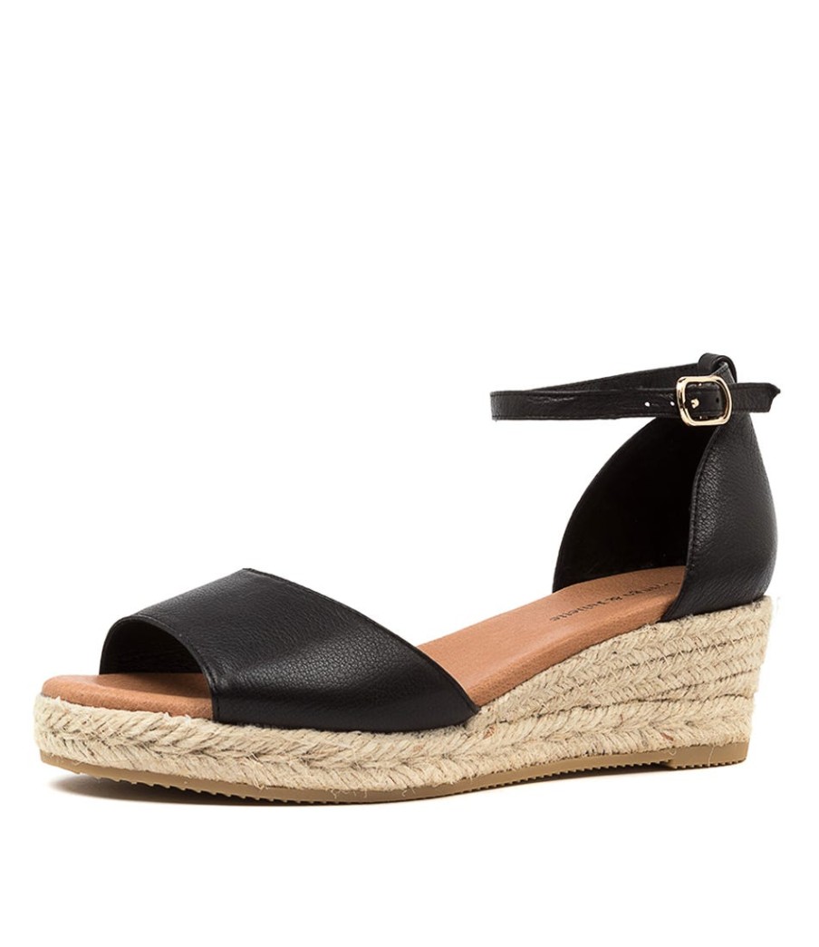 DJANGO & JULIETTE Skip Lrg Black Leather | Espadrilles