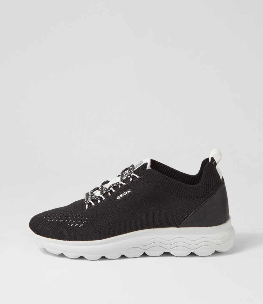 GEOX D Spherica A Black White Knit Sneakers | Comfort