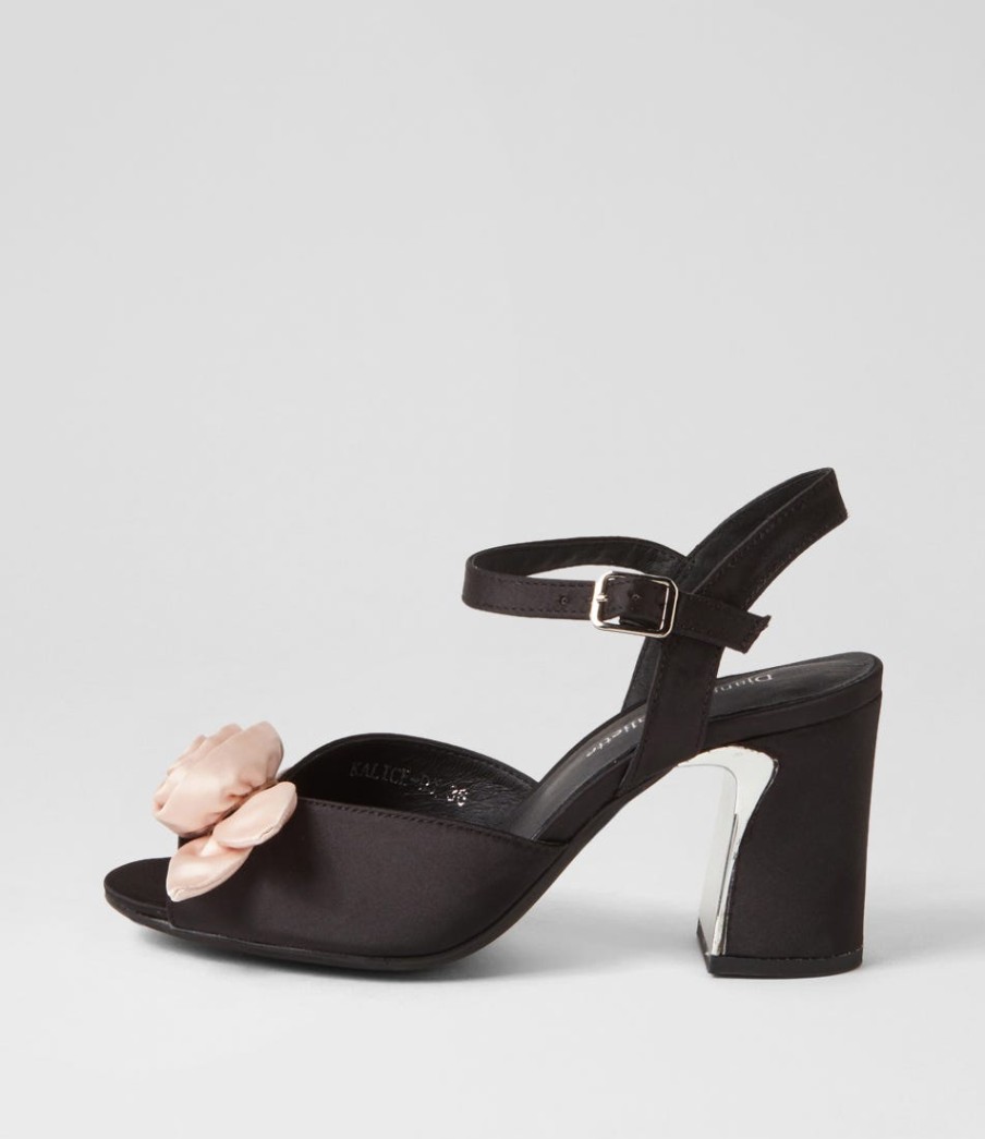 DJANGO & JULIETTE Kalice Black Nude Satin Sandals | Heels