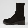 DJANGO & JULIETTE Urina Black Stretch Microsuede Ankle Boots | Boots