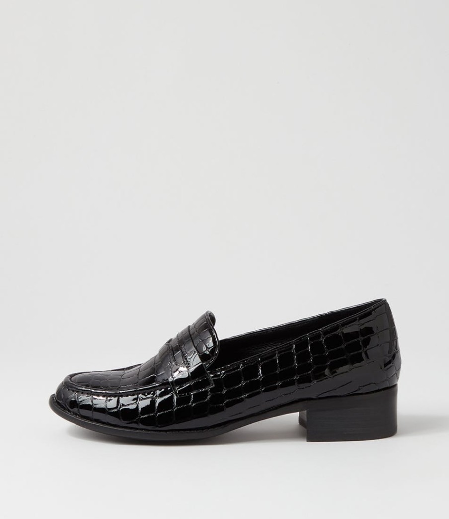 DJANGO & JULIETTE Cathi Black Patent Croc Heels | Loafers