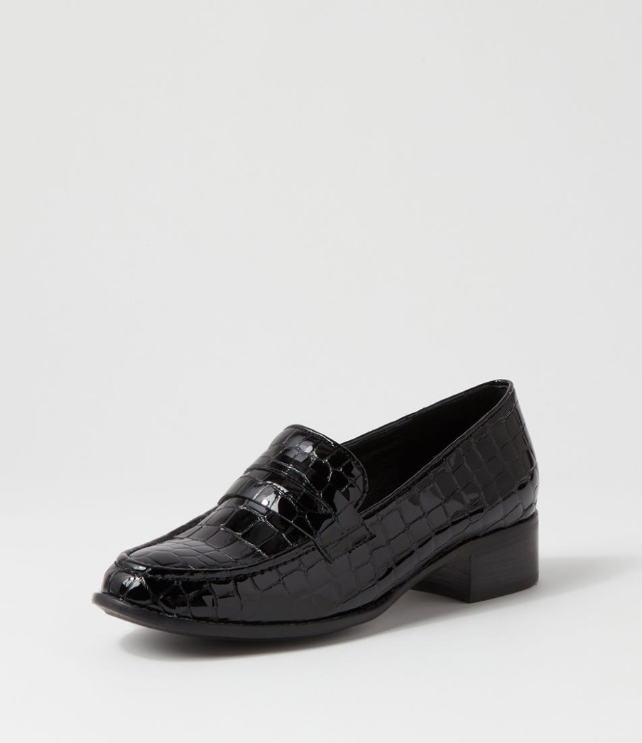 DJANGO & JULIETTE Cathi Black Patent Croc Heels | Loafers