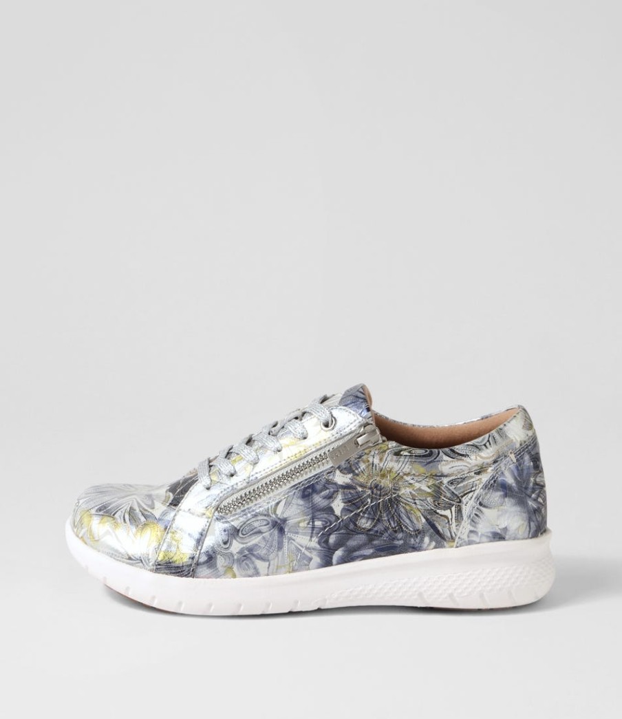 ZIERA Solar Xf Navy Silver Floral Leather Sneakers | Sneakers