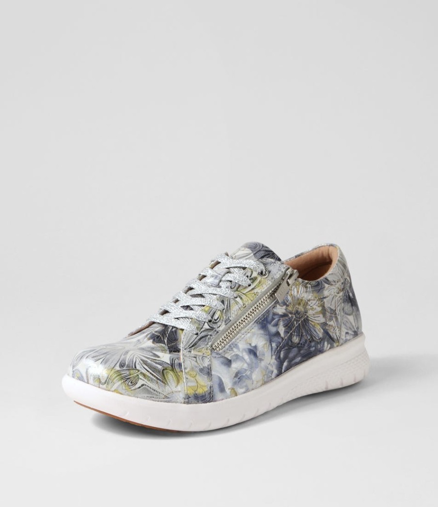 ZIERA Solar Xf Navy Silver Floral Leather Sneakers | Sneakers