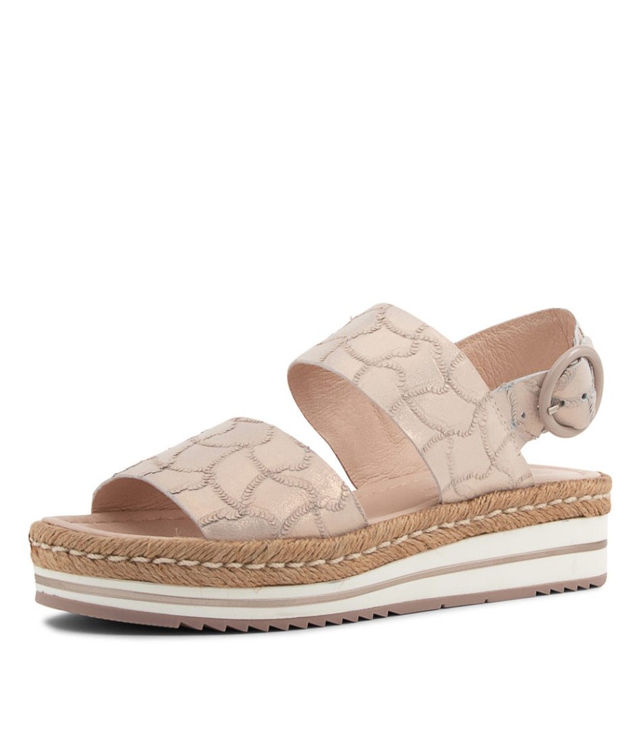 DJANGO & JULIETTE Atha Nude Frill Leather Sandals | Wedges