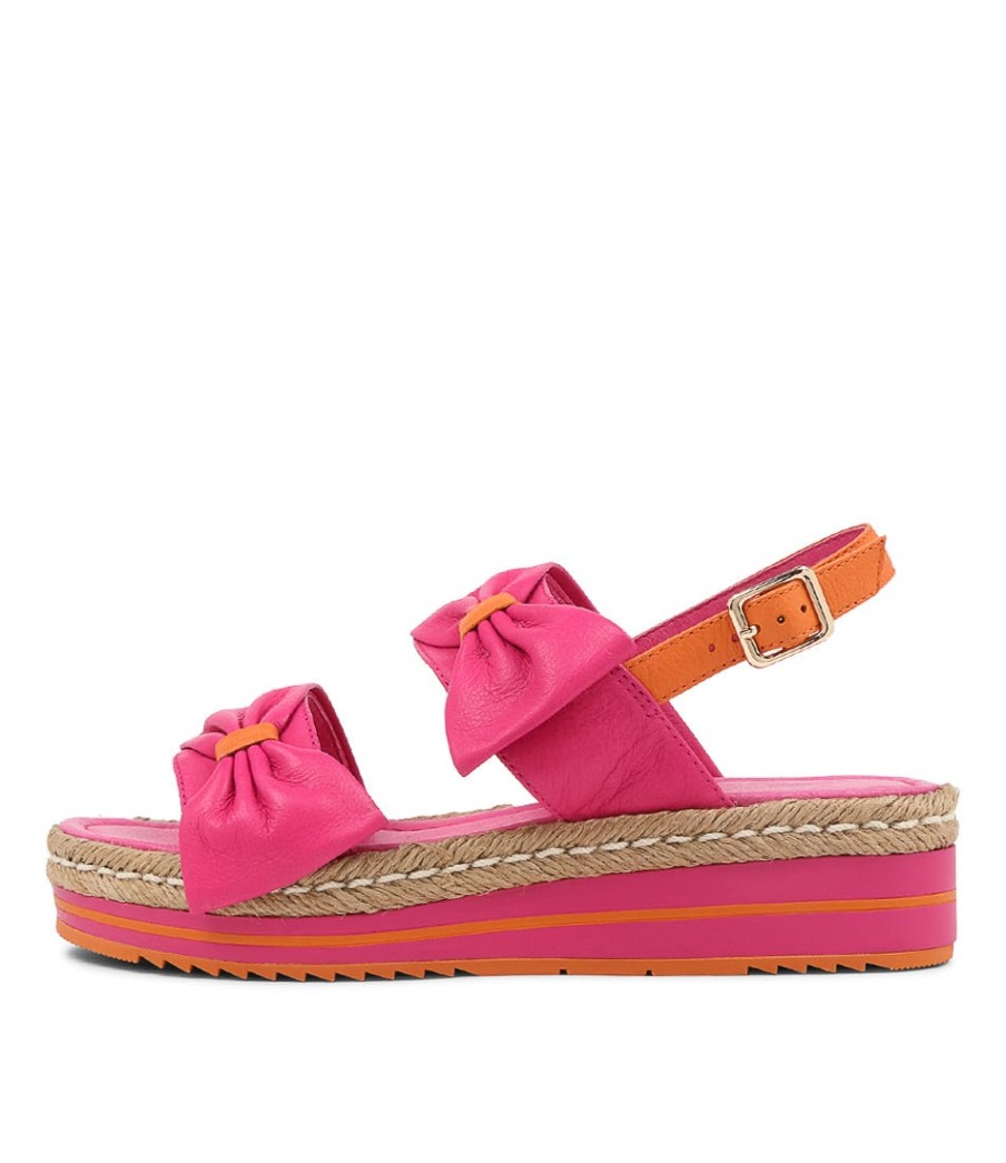 DJANGO & JULIETTE Adair Fuchsia Bright Orange Leather Sandals | Espadrilles