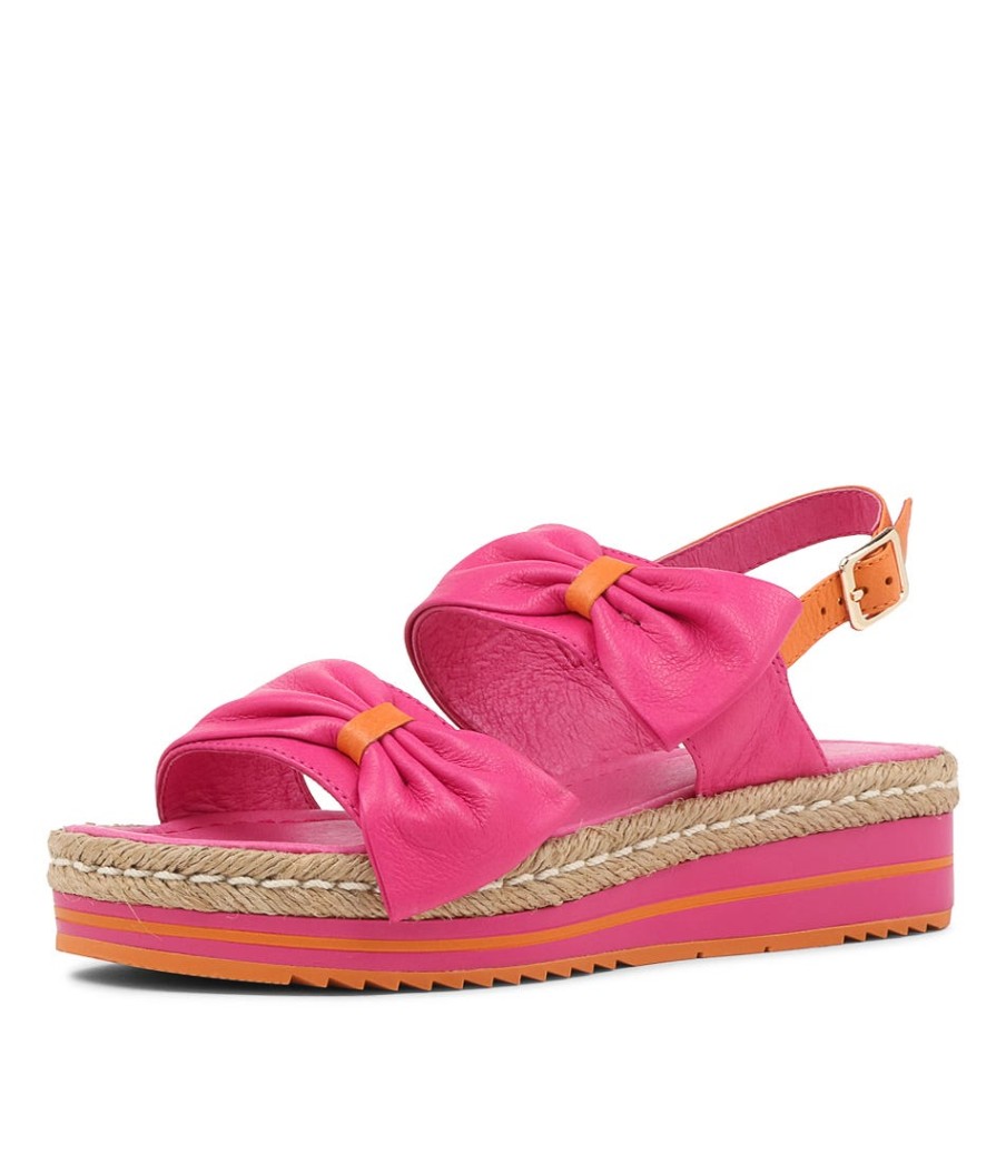 DJANGO & JULIETTE Adair Fuchsia Bright Orange Leather Sandals | Espadrilles