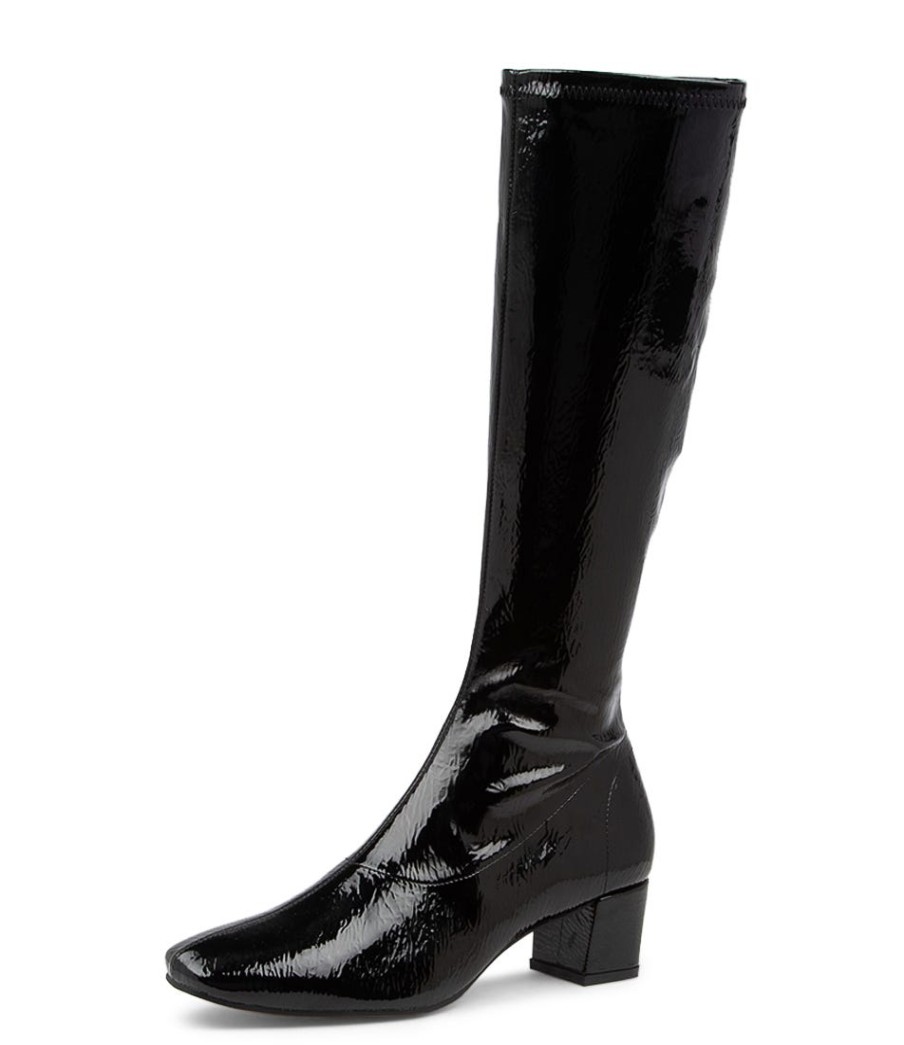 DJANGO & JULIETTE Hayleys Black Patent Pu Knee High Boots | Boots