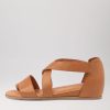 DJANGO & JULIETTE Haan Dark Tan Leather Sandals | Wedges